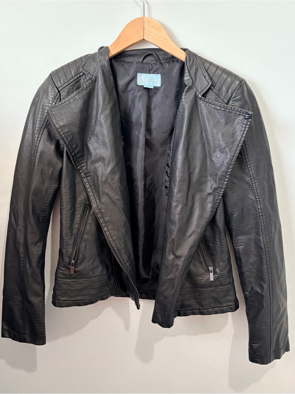 Liz Lange Black Snake Print Faux Leather Moto Biker Jacket XS